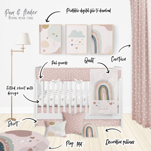 RAINBOW Baby Bedding Boho Crib Bedding Set Personalized Etsy