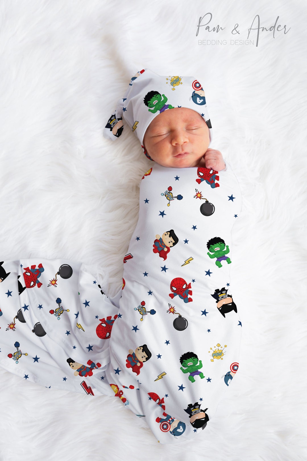 SUPERHERO MIX Baby Boy Swaddle Set, Super Baby Accesories, Personalized