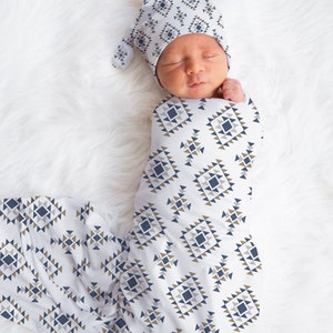 Conjunto de pañales TRIBAL para bebé, accesorios azules para bebé, pañales personalizados con nombre para bebé, gorro para bebé niño