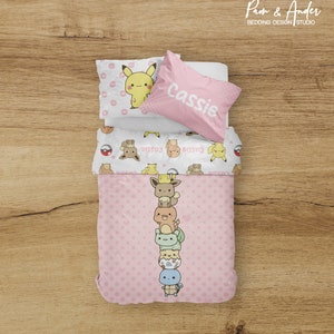 Poke Animals Bedding Set, Girl Bedding, Poke Animals Nursery Bedding Set, Personalized Poke Blanket, Pink, personalized bedding