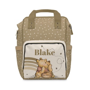 Personalized Baby Backpack, Cute Diaper Bag, Stylish Parent Carrier, Baby Shower Gift, Pooh Bear Design, Practical Travel Bag image 2