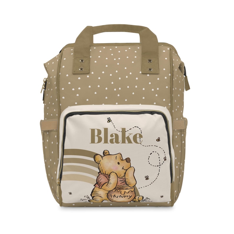 Personalized Baby Backpack, Cute Diaper Bag, Stylish Parent Carrier, Baby Shower Gift, Pooh Bear Design, Practical Travel Bag image 2