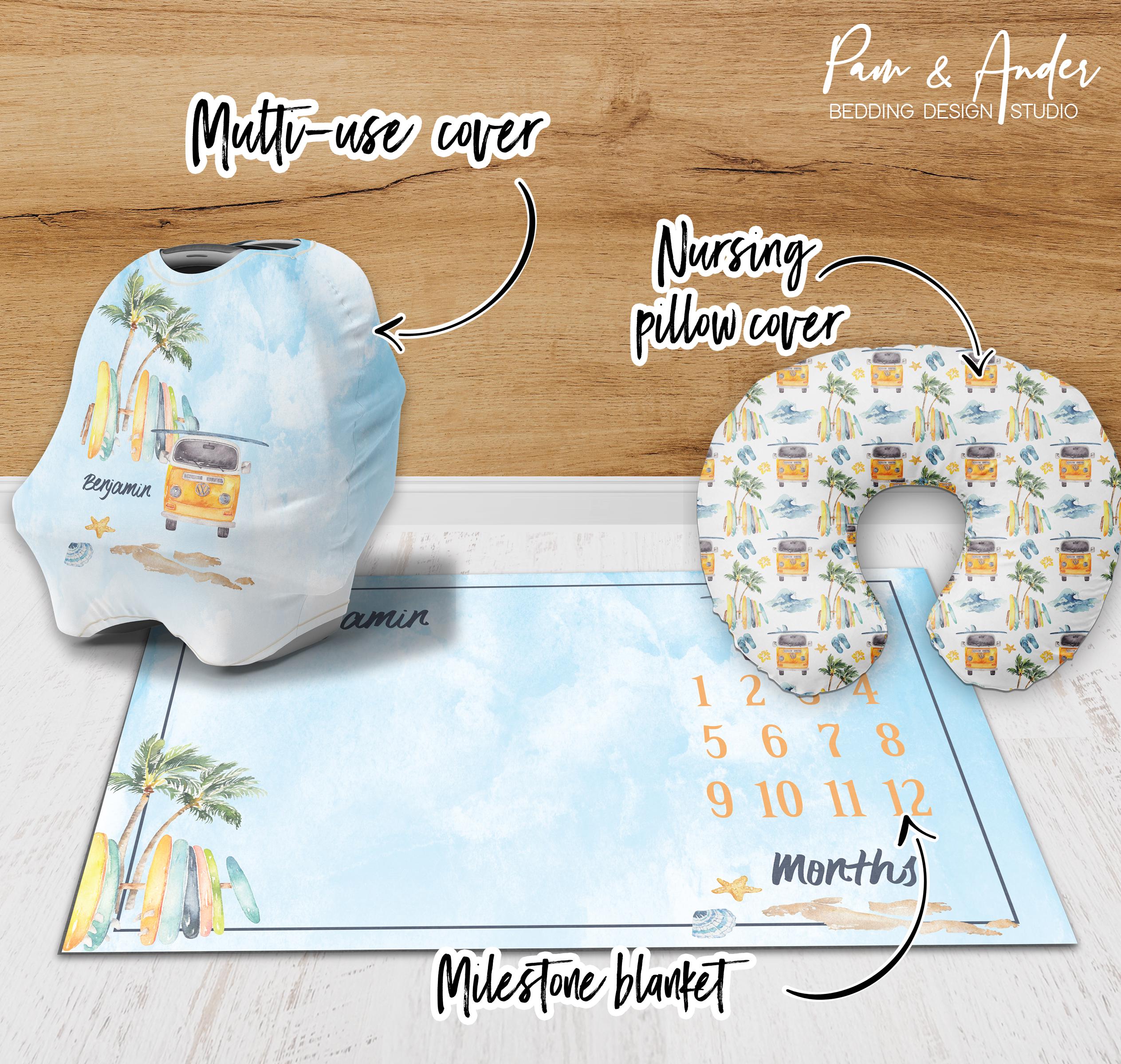Surf Crib Bedding Set, Surfer Baby Blanket, Personalized Crib Sheet