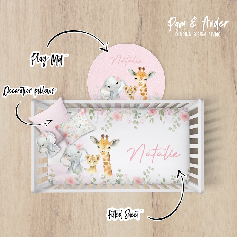 SAFARI BABY BEDDING Safari Girl Nursery Jungle Baby Bedding Etsy