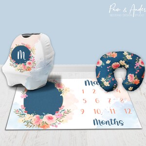 Conjunto FLOWER BABY ACCESSORIES, set accesorios florales, vivero floral marino, set accesorios niña