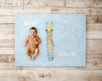 Baby Poke blanket, Baby Boy Gift, Baby Shower Gift, Blue Milestone blanket, Personalized Baby gift