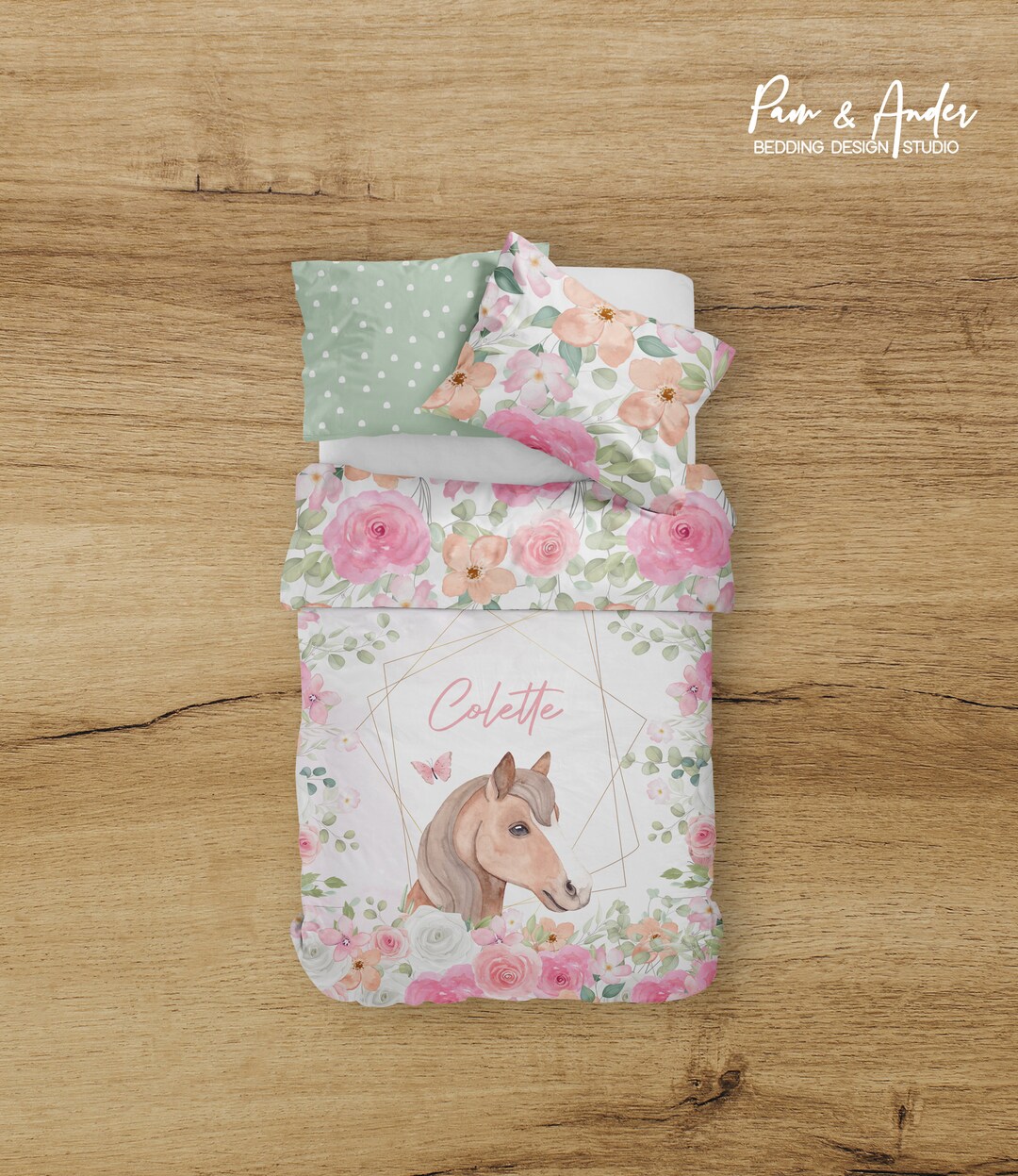 Horse Girl Bedding, Toddler Bedding Set, Horse Nursery, Floral Bedding