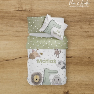 ANIMAL BEDDING SET, safari nursery, jungle toddler bedding, boy bedding, animals, personalized bedding