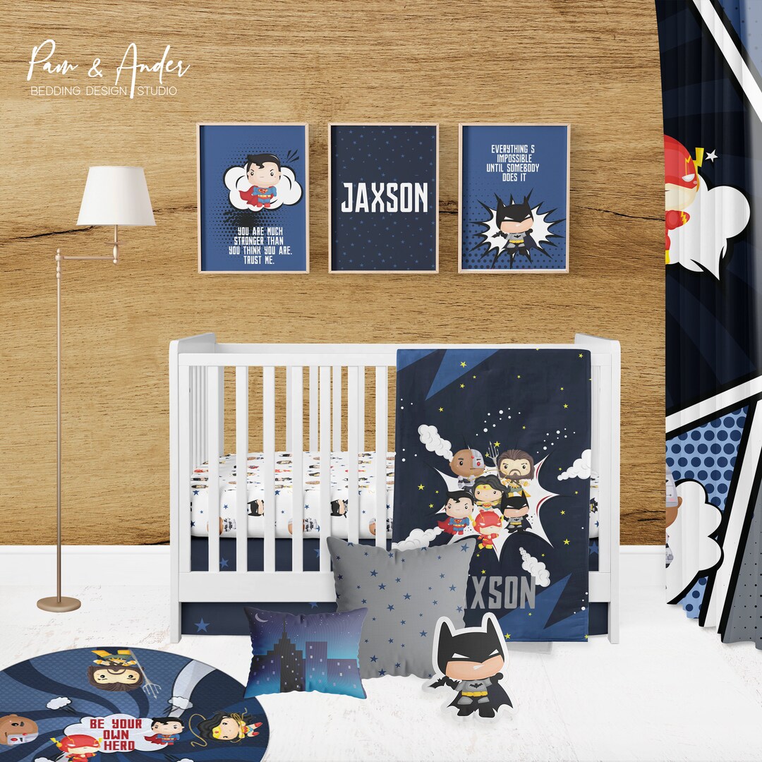 JUSTICE LEAGUE, Customized Crib Set, Justice League Boy Bedding