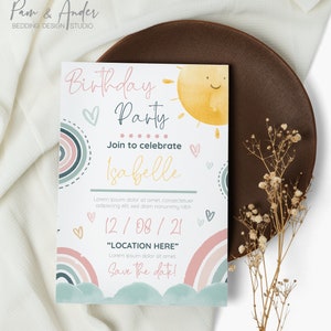 Watercolor Rainbow Invitation, Custom Made Invitation, Birthday Invitation, Rainbow themed invitation, Customized Digital Design invitation