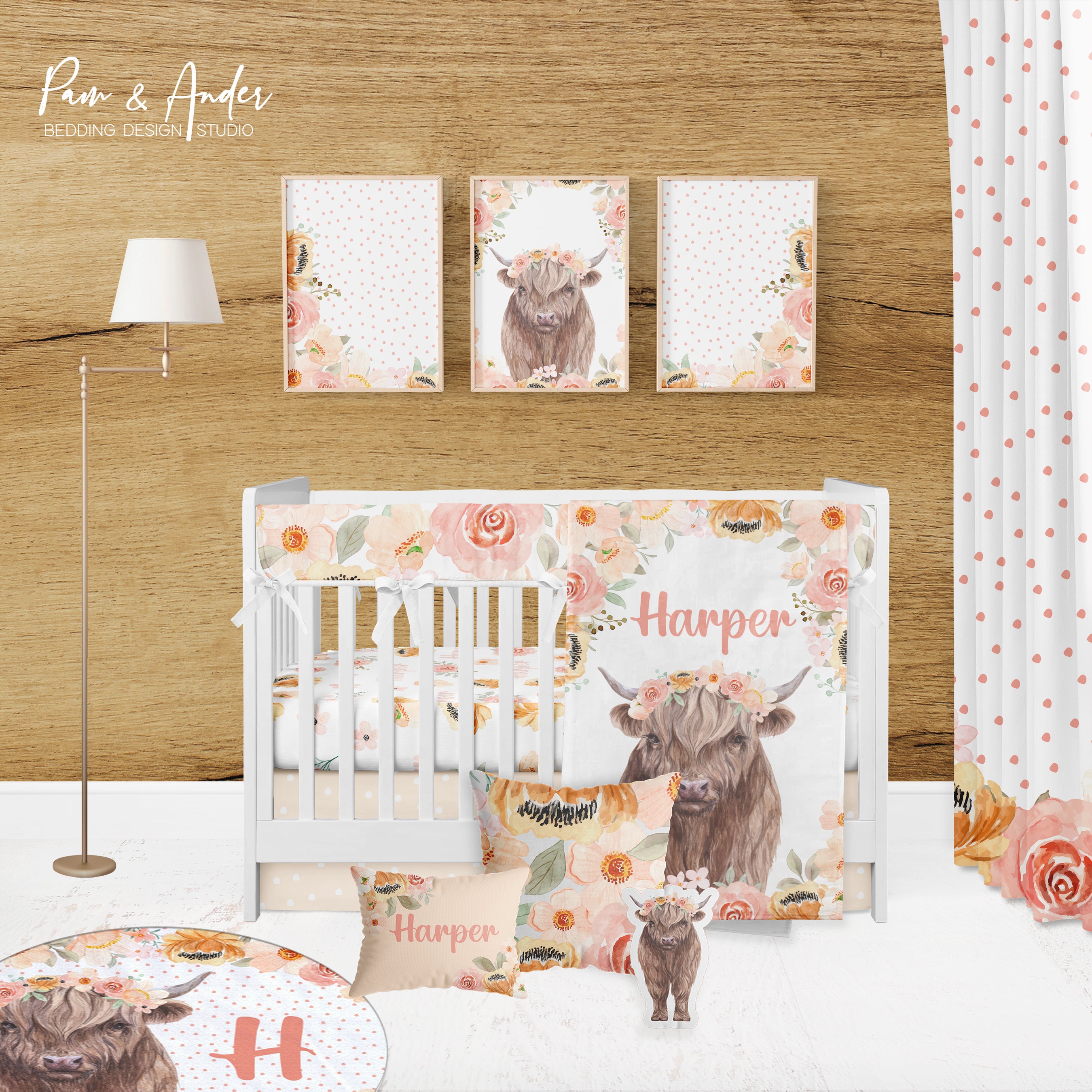 Baby Girl Crib Bedding Set Highland Cow Crib Bedding Etsy