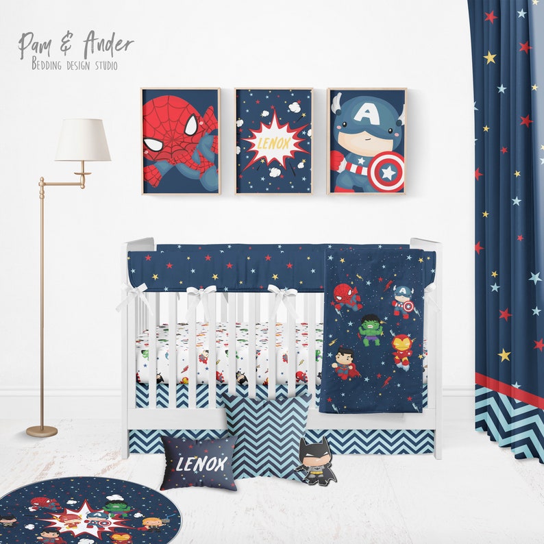 SUPERHEROES MIX Customized Crib Set Superheroes Boy Bedding Etsy
