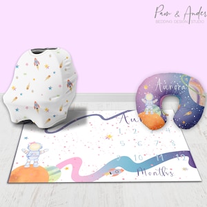 Conjunto SPACE BABY ACCESSORIES, set guardería niña, accesorios personalizados, rosa, accesorios bebé, galaxia
