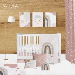 RAINBOW baby bedding, boho crib bedding set, personalized rainbow blanket, boho crib sheet, baby bedding