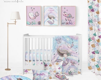 MERMAID FULLY  Customized Crib Bedding Set, FREE Customized design, Mermaid Bedding, baby crib bedding, crib bedding, baby bedding