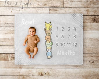 Baby Poke blanket, Baby Boy Gift, Baby Shower Gift, Neutral color Milestone blanket, Personalized Baby gift