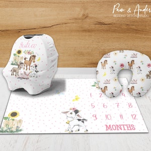 Conjunto de accesorios para niñas de granja, accesorios para niñas, manta para bebés de granja floral, vivero floral rosa