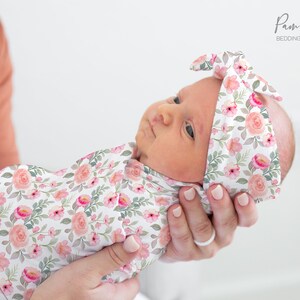 Conjunto de arrullo para niña de BIG FLOWERS, Accesorios florales para bebé, Arrullo personalizado con nombre de bebé, Diadema para bebé niña