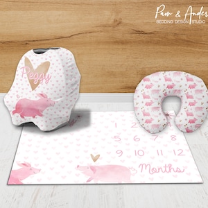 Conjunto de accesorios para bebé niña, Conjunto de vivero de cerdo, Vivero de granja, Conjunto de accesorios para niña de bebé cerdo, Cuarto de bebé de corazón, Bebé cerdito de guardería