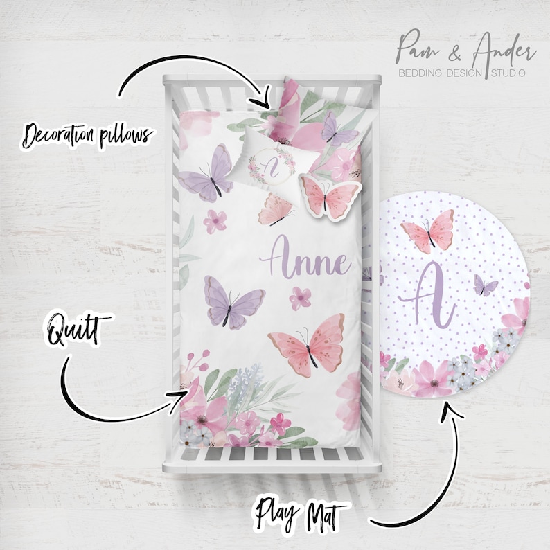 BUTTERFLY BABY CRIB Set Floral Crib Bedding Butterflies Etsy
