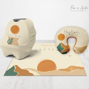 VIVERO BOHO, Juego de ropa de cama para cuna boho, Ropa de cama para bebé Sun Mountain, Sol, Montaña