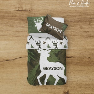 Hunting Toddler Bedding, Deer Hunting Bedding Set, Boy Bedding, Deer Hunting Nursery, Camo Nursery, personalized bedding