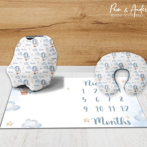 Conjunto de accesorios para niño con globo aerostático, Accesorios para bebé niño, Guardería con globo aerostático, Conjunto de cuna para niño, Manta para bebé con estrellas