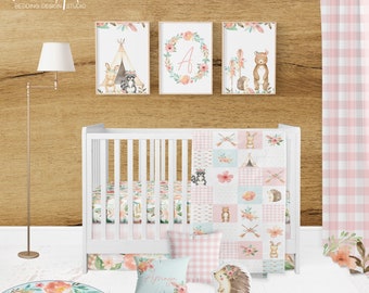 WOODLAND TRIBE nursery, baby girl nursery, nursery set, baby girl crib bedding, baby bedding, forest themed crib sheet, baby bedding