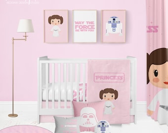 STAR WARS PINK Customized Crib Bedding Set, Star wars crib bedding, baby Bedding, Baby design, baby girl bedding, baby bedding