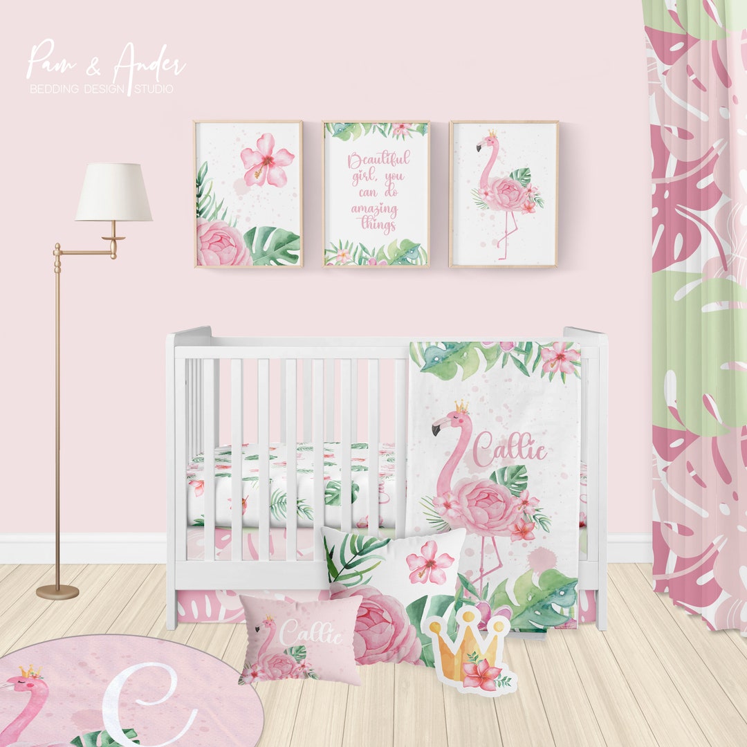 Flamingo Baby Bedding Set, Pink Bedding, Personalized Baby Girl Crib