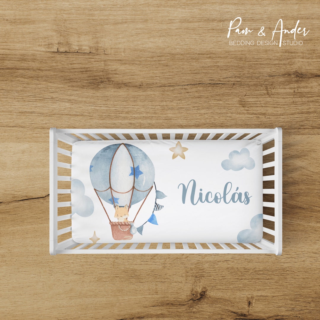 Hot Air Balloon Boy Crib Fitted Sheet Set, Baby Boy Crib Fitted Sheet