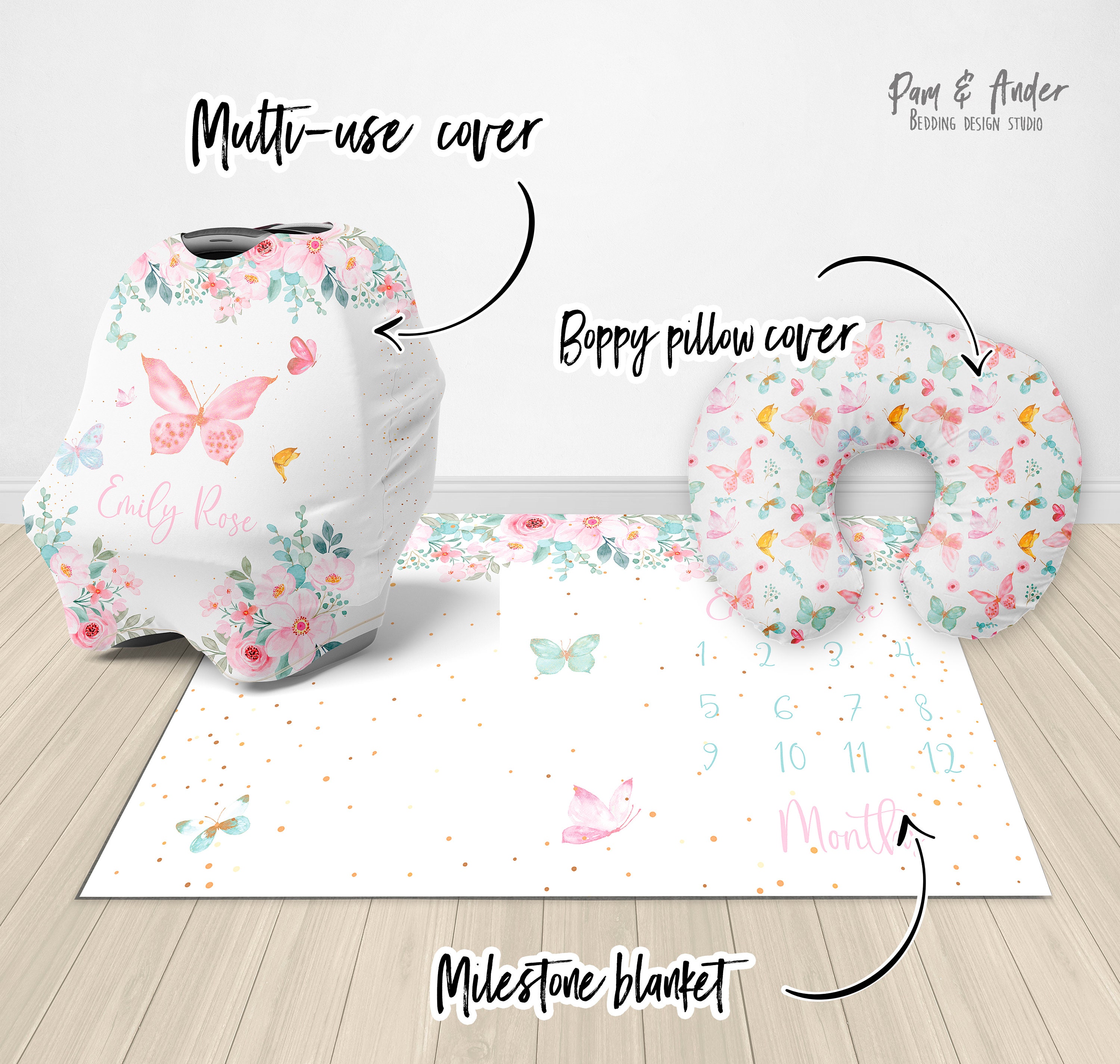Butterfly Accesories Set, Floral Butterfly Baby Set, Personalized ...