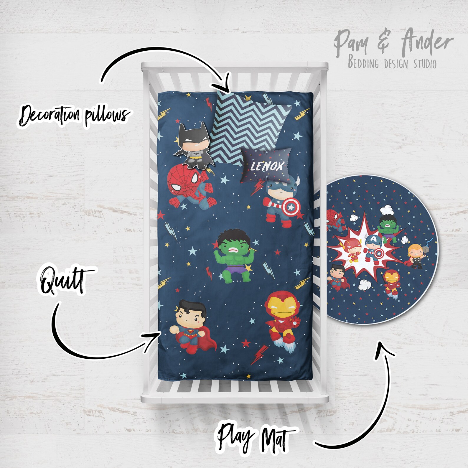 SUPERHEROES MIX Customized Crib Set Superheroes Boy Bedding Etsy