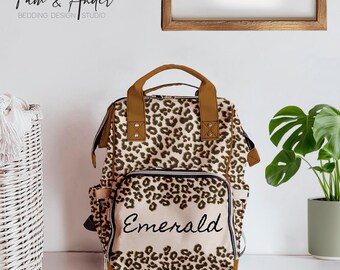 LEOPARD PRINT Diaper Bag, Baby Diaper Backpack, Mom to be Backpack, Personalized Baby Shower Gift, Baby Gift, Newborn Gift