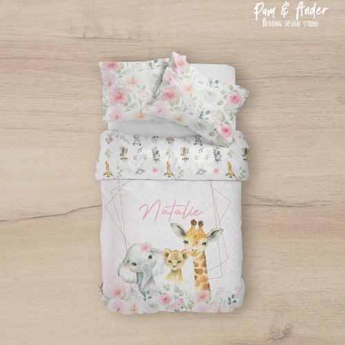 Safari Animals Blush Pink Floral Baby Girl Nursery Bedding Etsy