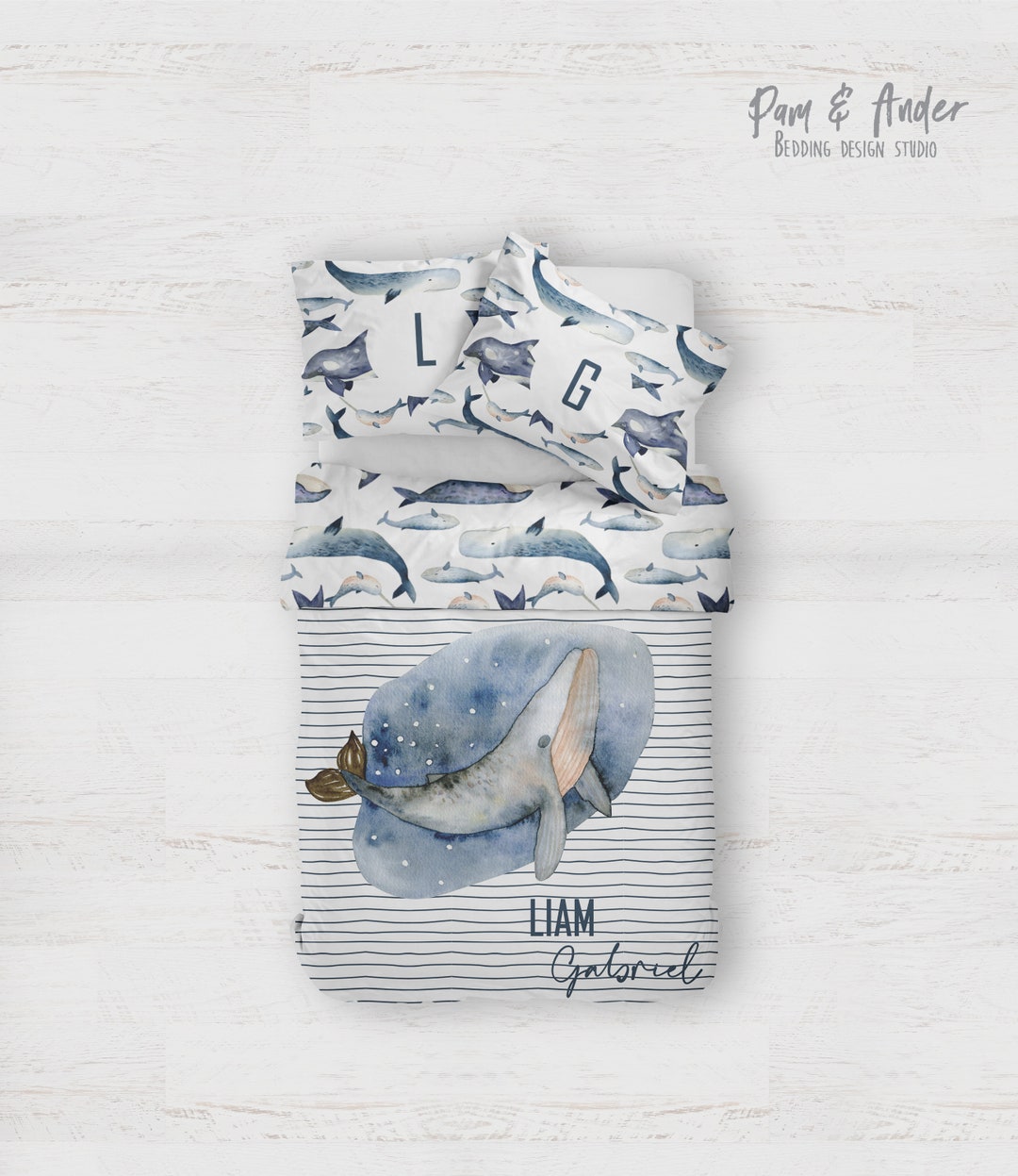 WHALE BEDDING SET Ocean Nursery Boy Baby Bedding Baby Boy Etsy