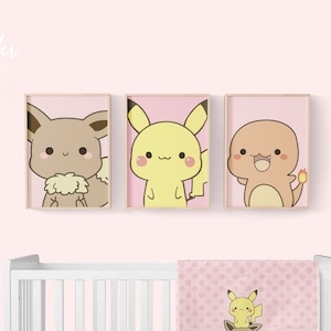 Poke Animals Wall Art Set, Baby Girl Digital Arl, Poke Animals Nursery Set, Personalized Poke Baby Digital Files, Pink