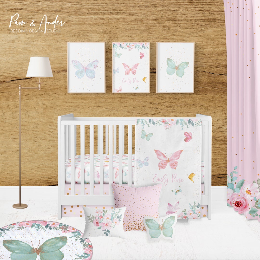 BUTTERFLY CRIB BEDDING Set Floral Crib Bedding Butterflies Etsy