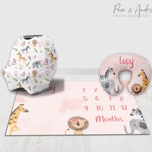 Conjunto de ACCESORIOS PARA BEBÉ SAFARI, Manta de safari, Accesorios para bebé de la jungla, Accesorios para bebé niña, Animales bebés