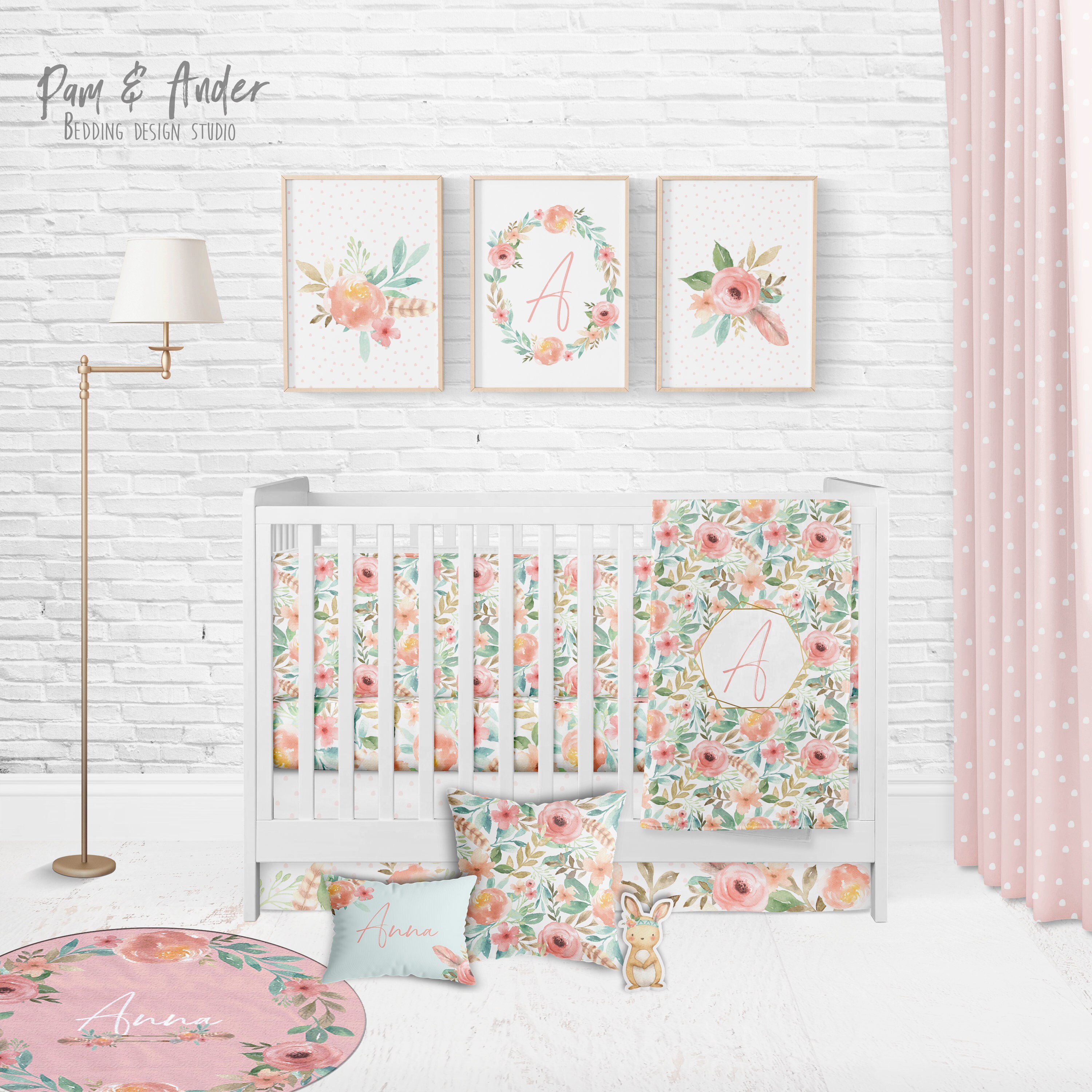 WATERCOLOR FLORAL girl baby bedding baby girl nursery Etsy