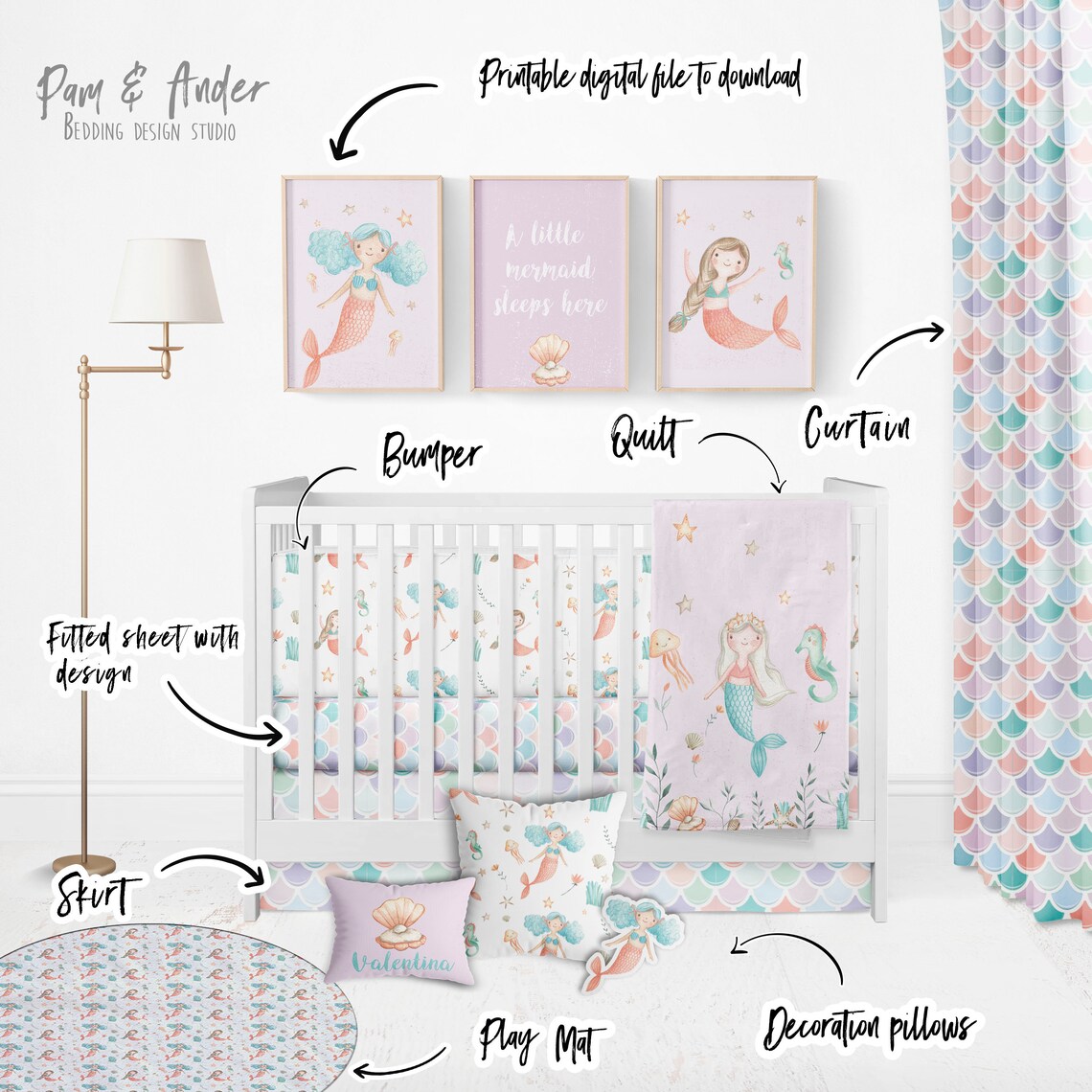 MERMAID Crib Bedding Set Customized Design Bedding Baby Etsy