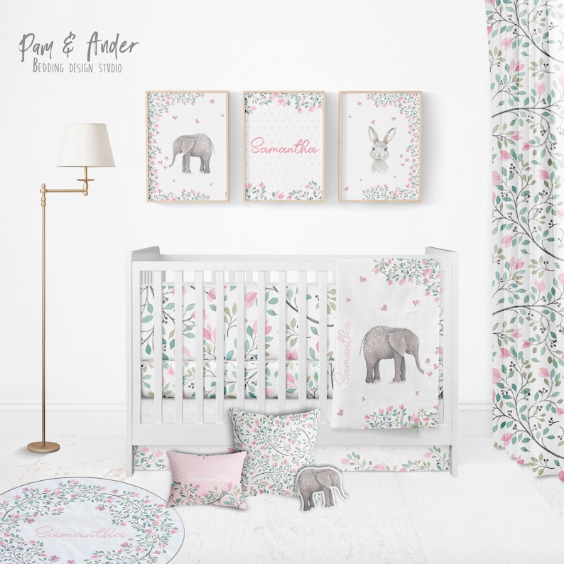 Elephant Crib Set Elephant Girl Bedding Nursery Set Crib Etsy