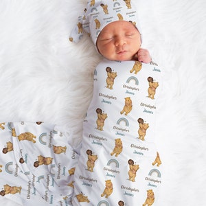 Winnie the Pooh Swaddle Set, Boy Swaddle, Winnie the Pooh Nursery, Pooh Swaddle Set, manta Pooh personalizada
