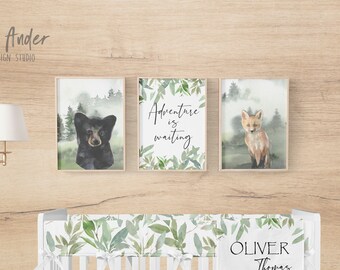 Bear personalized digital art, forest baby room decoration, forest baby, forest inspiration, baby gift, baby room decoration
