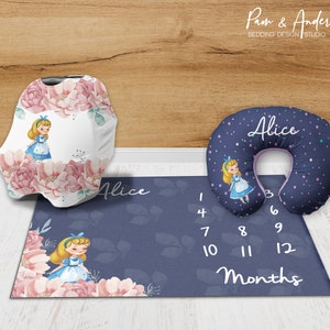 Conjunto de accesorios para bebé ALICE IN WONDERLAND, Conjunto de accesorios florales, Vivero floral azul marino, Conjunto de accesorios para niña
