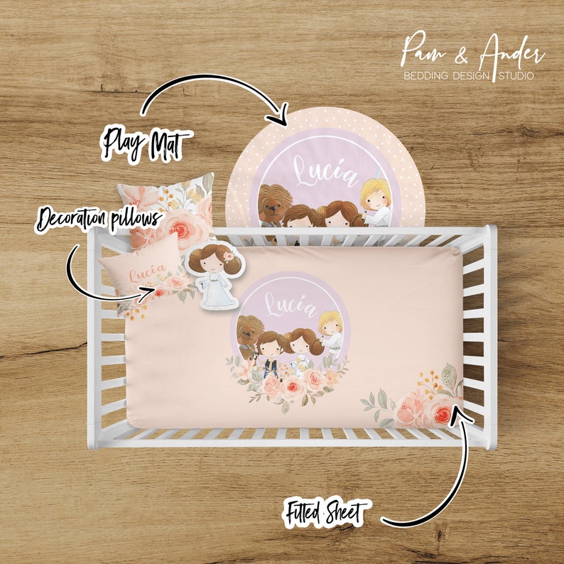 Baby Girl Star Wars Crib Bedding Set Floral Star Wars Etsy