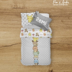 Poke Animals Bedding Set, Boy Bedding, Poke Animals Nursery Bedding Set, Personalized Poke Blanket, Gray, personalized bedding