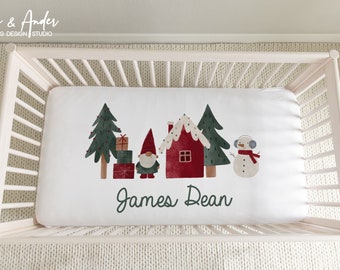 Christmas Crib Fitted Sheet, Baby Crib Decor, Baby Christmas Nursery Decor, Christmas Personalized blanket, Christmas Decor, First Christmas