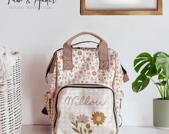 WILD FLOWERS Baby Diaper, Girly Diaper Bag, Baby Shower Gift, Personalized Baby Shower Gift, Baby Girl Diaper Bag, Beige Diaper Bag
