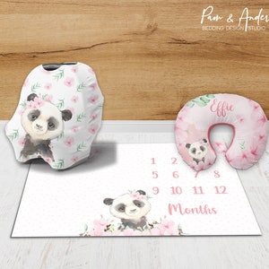 Conjunto de accesorios Panda, conjunto de accesorios para niñas, guardería Panda, manta personalizada para niñas, conjunto de accesorios para niñas, rosa bebé floral